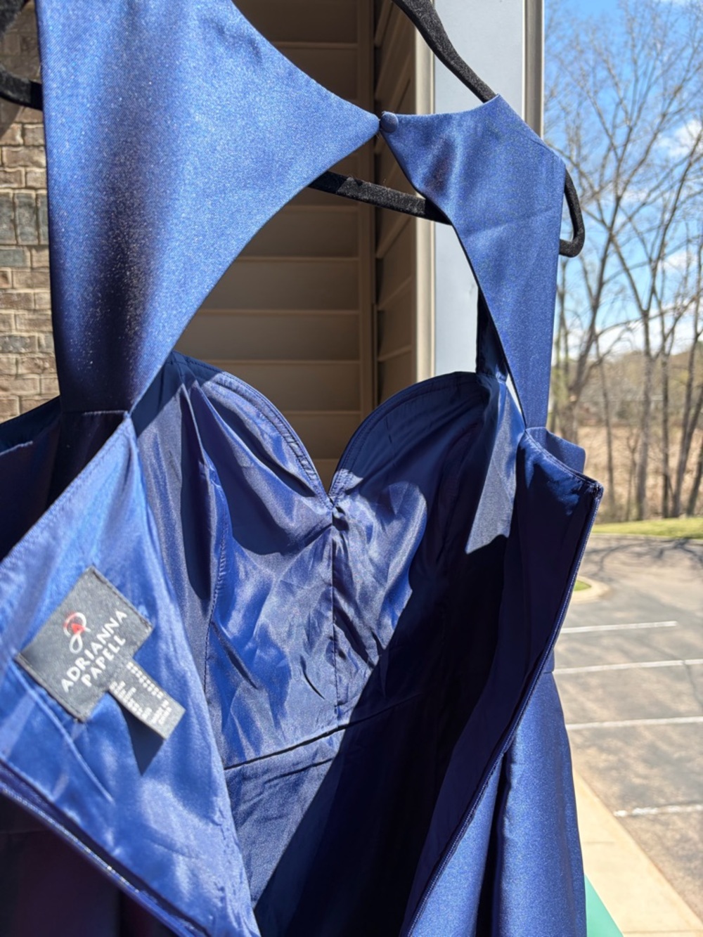 🆕🫐Adrianna Papell Navy Mikado Sweetheart Dress Size14 Formal Midi Fit&Flare Prom - Picture 11 of 17